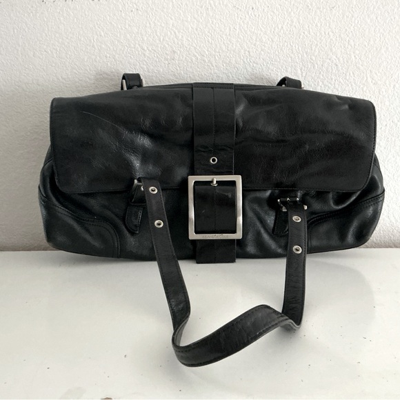 Kenneth Cole Black Leather Bag with Silver Accent - Picture 1 of 6